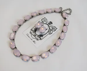 Pink Opal Crystal Collet Necklace - Large Oval